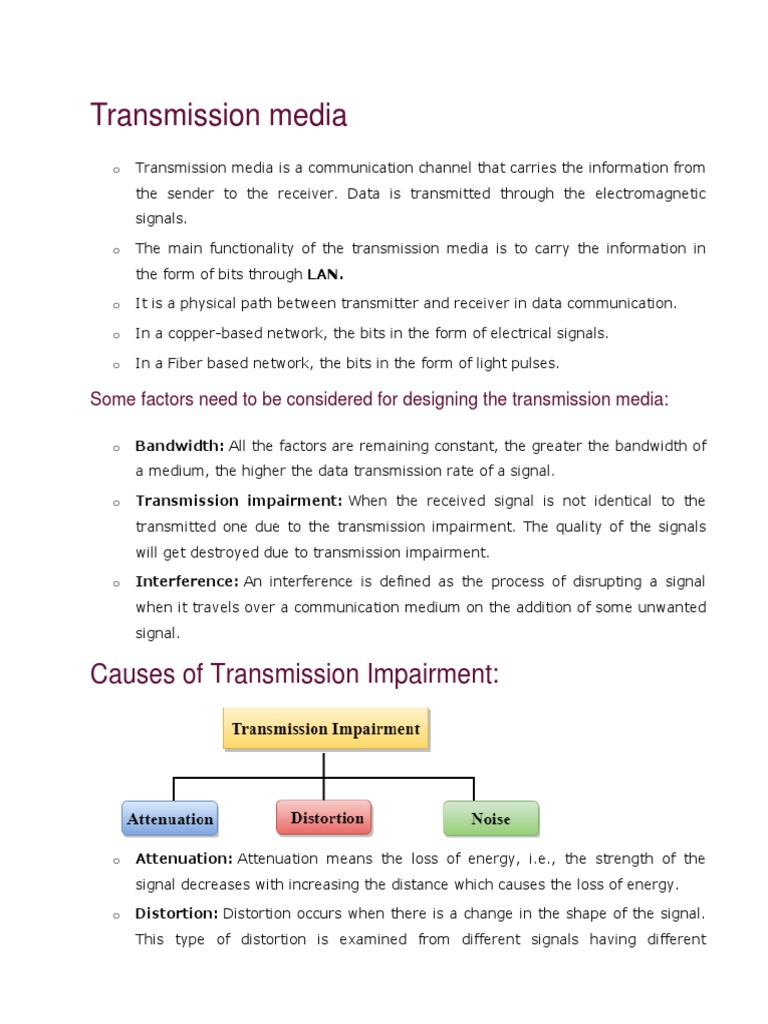 Transmission Media Causes of Transmission Impairment PDF