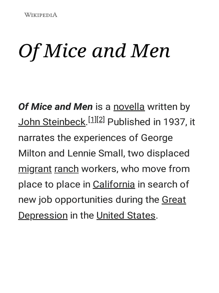 Of Mice and Men - Wikipedia | PDF