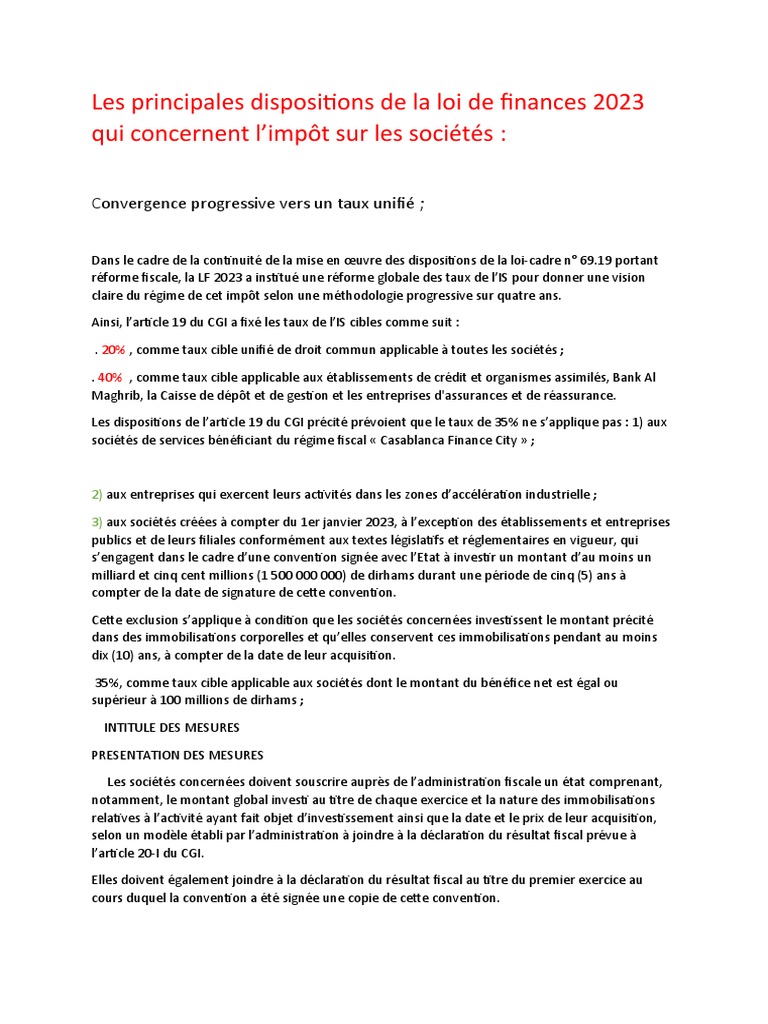 Loi de finances 2023 : Impôt sur les sociétés | PDF | Taxe d'entreprise ...