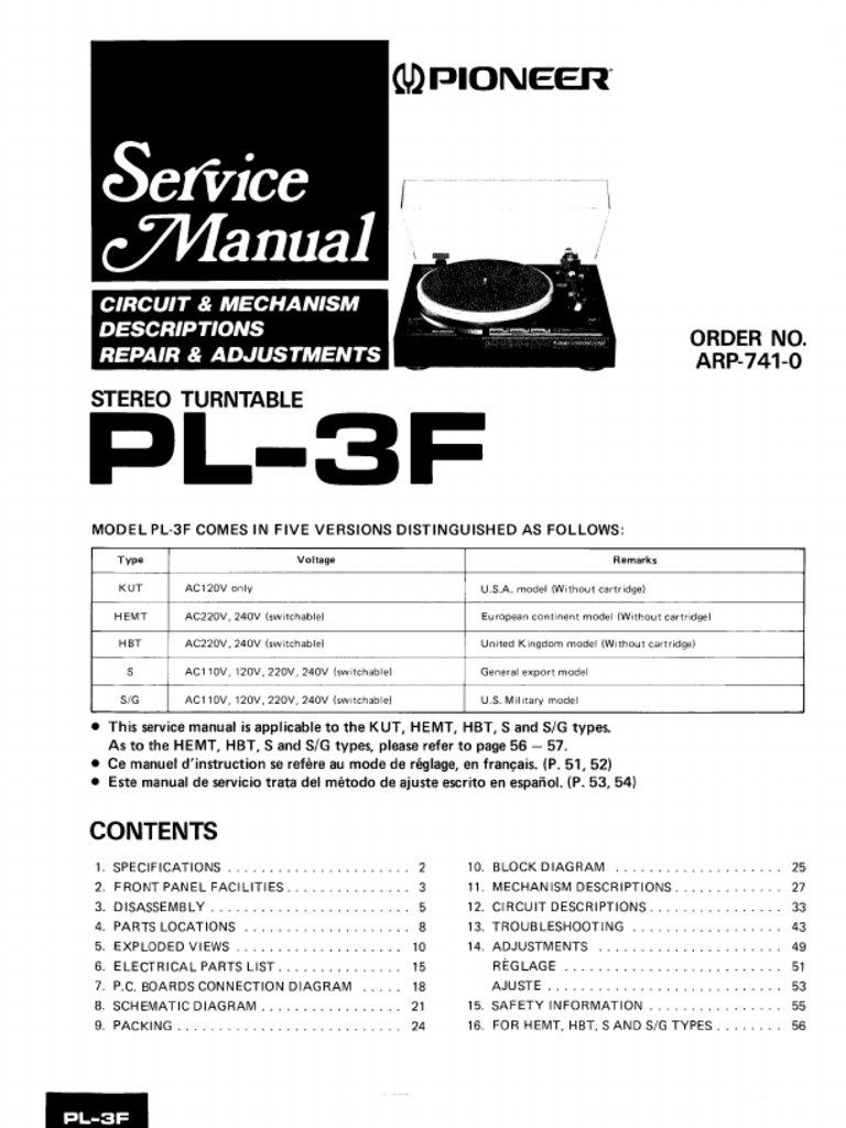Pioneer PL-3F (Service Manual) | PDF