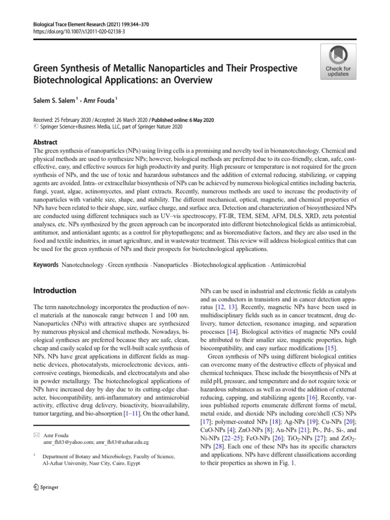Green Synthesis of Nanoparticles | PDF | Science & Mathematics