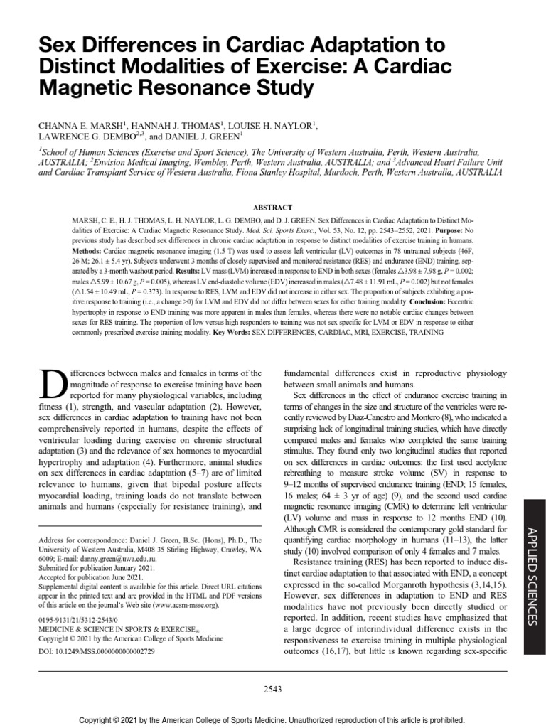 Sex Differences in Cardiac Adaptation | PDF