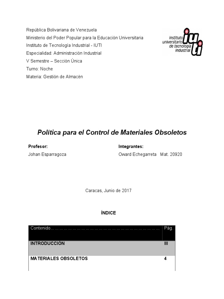Políticas para el Control de Materiales Obsoletos | PDF | Negocios
