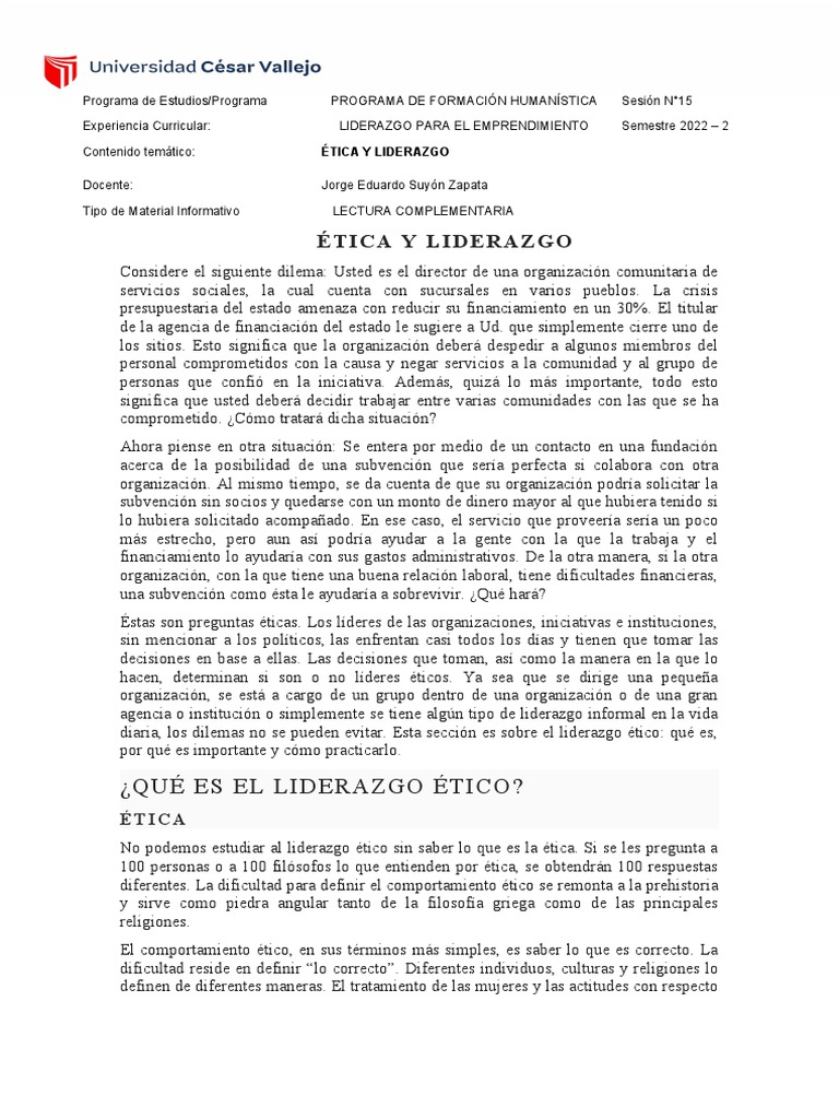 Ética y Liderazgo | PDF | Liderazgo | Moralidad