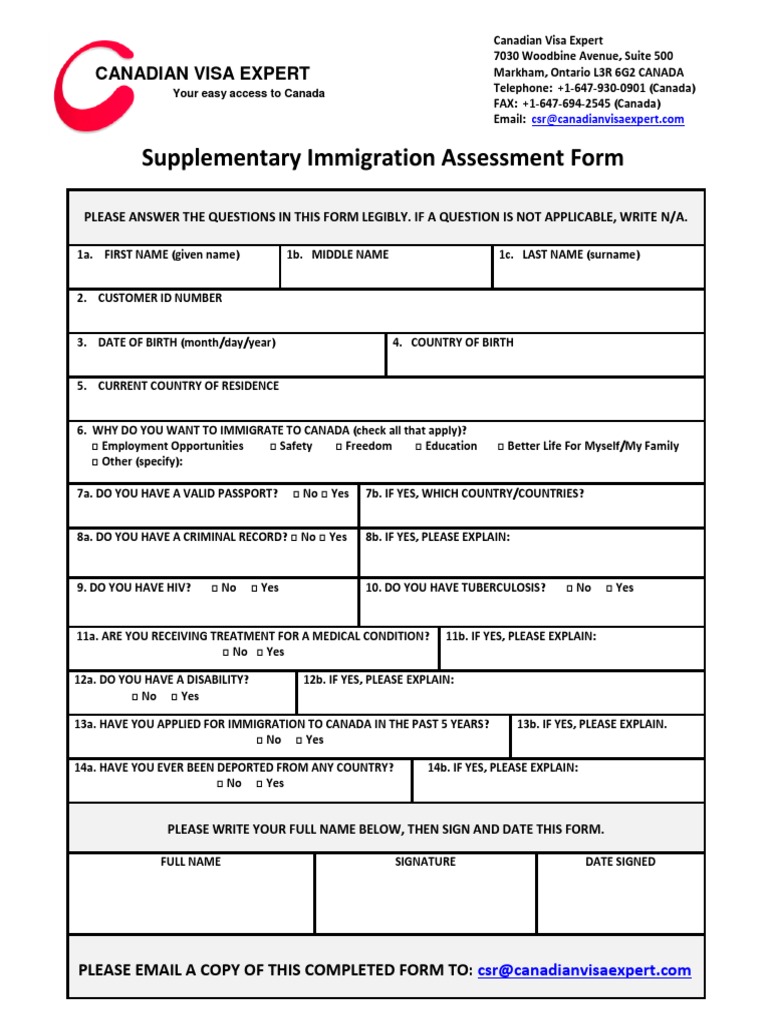 Supplementary Immigration Assessment Form | PDF
