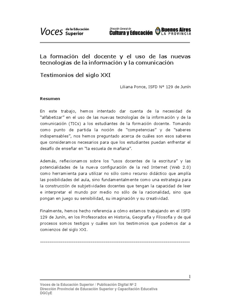 La Formacion Docente y El Uso de Las TIC | PDF | Enseñando | Maestros