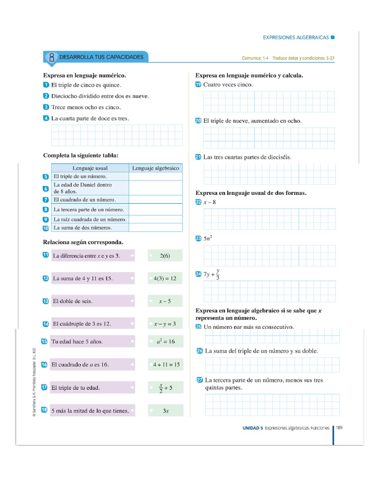 Primero de Secundaria - Santillana Expresiones Algebraicas | PDF