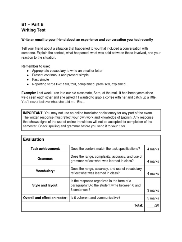 Email Writing Test Guidelines | PDF
