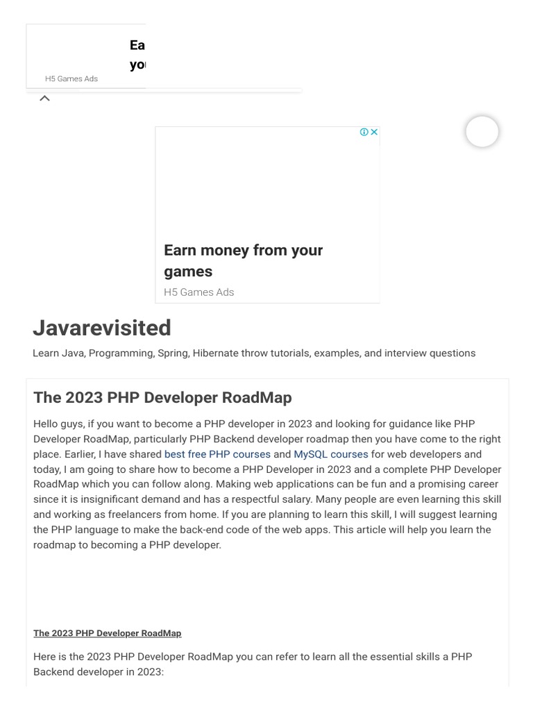 The 2023 PHP Developer RoadMap | PDF | Websites | Php