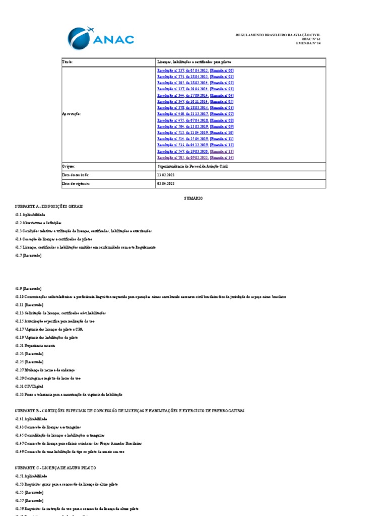 Rbac 61 Emd 14 | PDF | Regras de voo por instrumentos | Aeronave