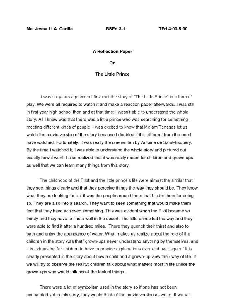 Reflection Paper (the Little Prince) | The Little Prince