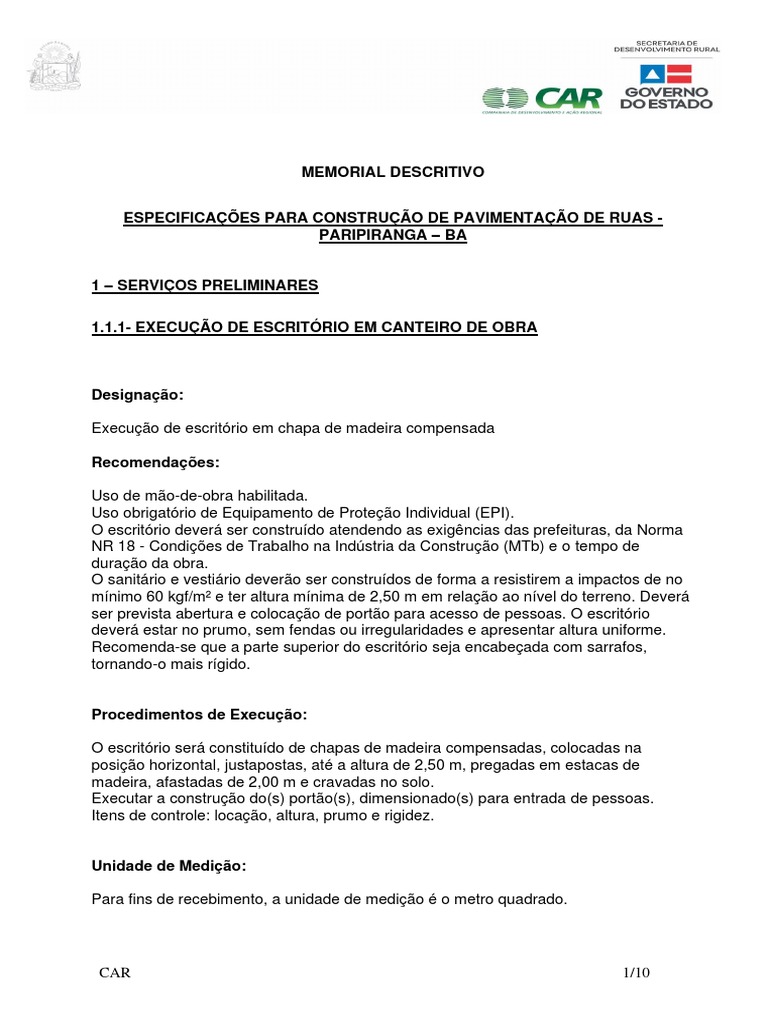 Especificações para Pavimentação em Paripiranga | PDF | Tecnologia e ...