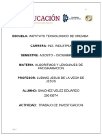 Escuela: Instituto Tecnologico de Orizaba Carrera: Ing. Industria Semestre: Agosto - Diciembre 2022 Materia: Algoritmos Y Lenguajes de