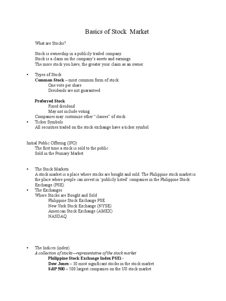 Basics of stock market pdf stocks dividend