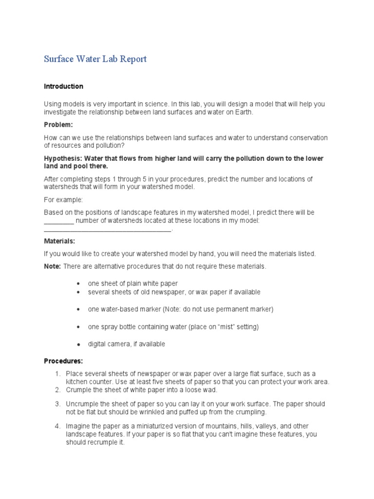 Surface water lab report problem pdf drainage basin water
