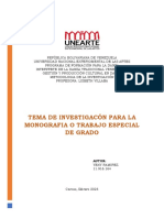 Tema de Investigacón para La Monografia O Trabajo Especial de Grado