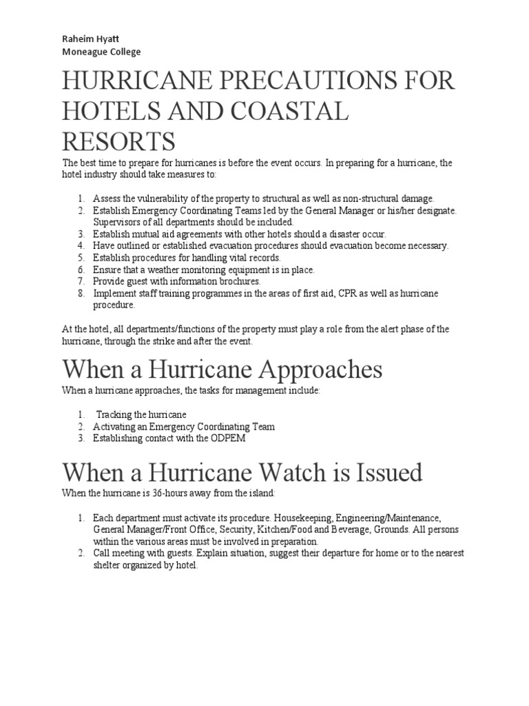 Hurricane Precautions For Hotels and Coastal Resorts Raheim Hyatt