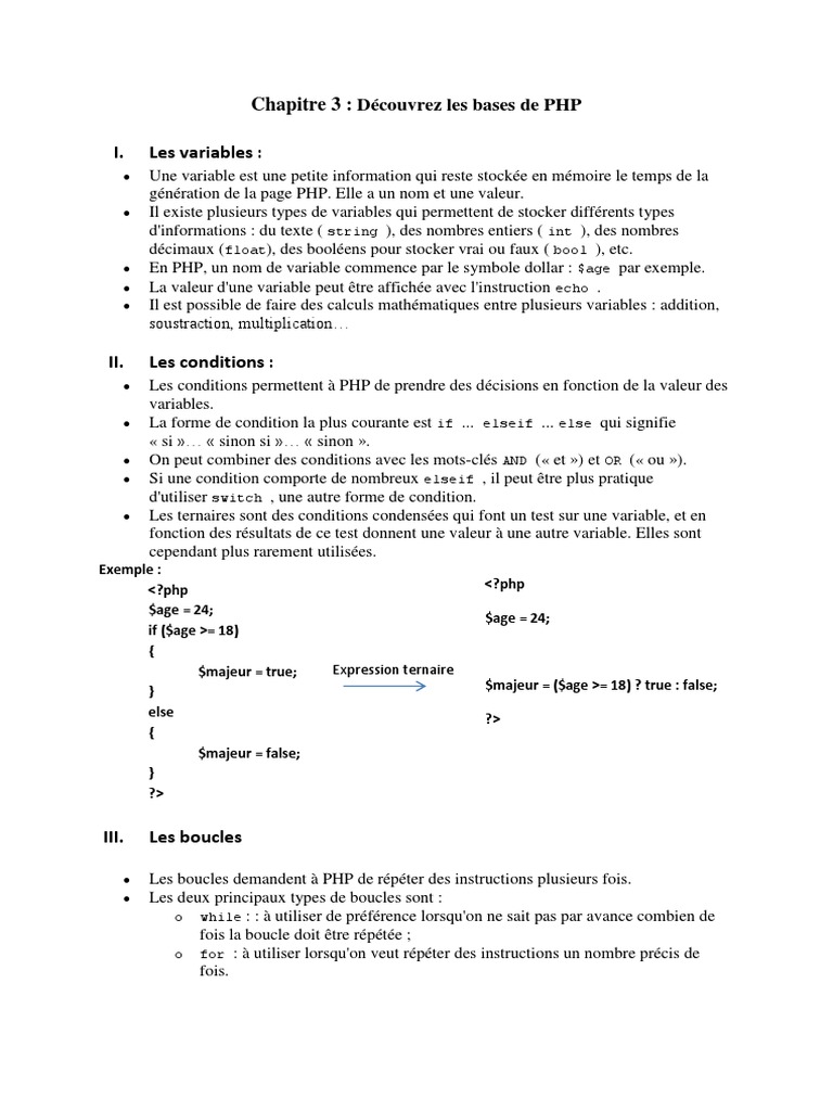 Bases essentielles de PHP : variables, conditions et tableaux | PDF ...
