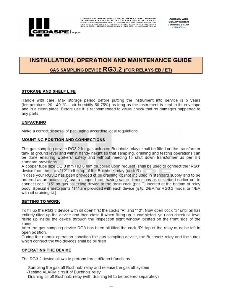 RG3.2 Gas Sampling Device Guide | PDF | Relay | Transformer