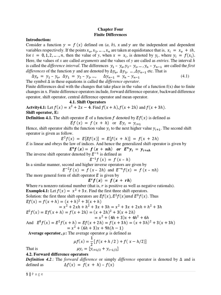 Are Taken at Equidistance That Is,: Chapter Four Finite Differences ...
