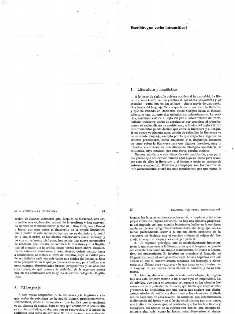 BARTHES - Escribir, Un Verbo Intransitivo - Escribir La Lectura - Sobre ...