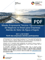 Missão Empresarial Técnica: Oportunidades de Negócios No Brasil para Empresas Alemãs Do Setor de Água e Esgoto