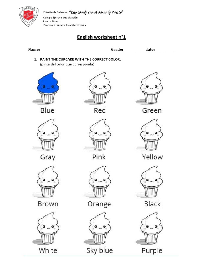 COLORS Worksheet Ingles 1°A | PDF