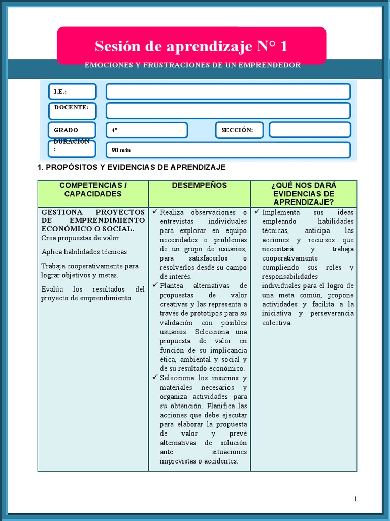 Eda 1 Sesion 1 Ept Emociones Y Frustracion De Un Emprendedor 2do