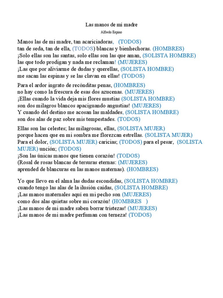 Las manos de mi madre: Poema de Espino | PDF | Arte | Poesía