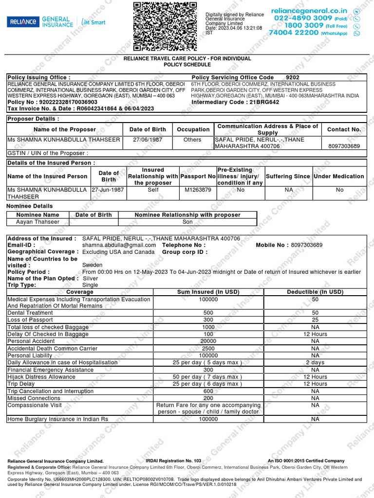 PolicySoftCopy 543826771 | PDF | Insurance | Money Laundering