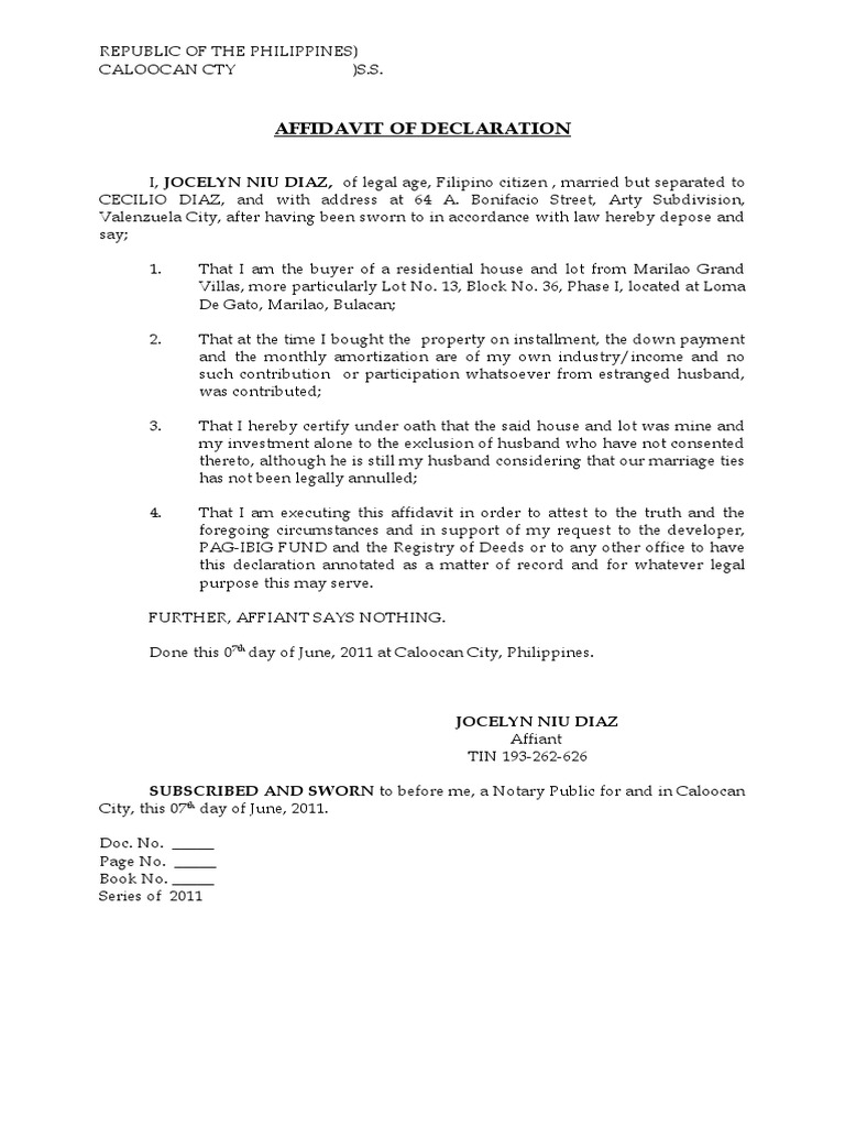 Affidavit of Property Declaration | PDF | Affidavit | Public Law