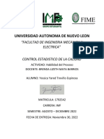 Universidad Autonoma de Nuevo Leon: "Facultad de Ingenieria Mecanica Y Electrica" Control Estadistico de La Calidad