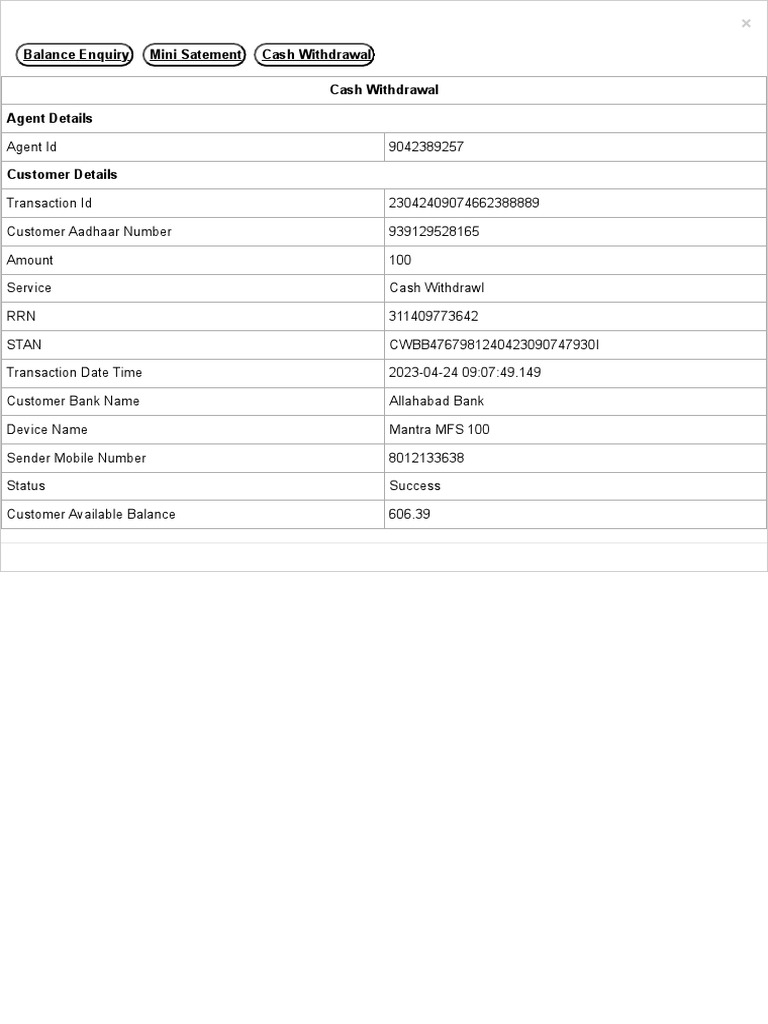 Cash Withdrawal Transaction Details | PDF | Finance & Money Management