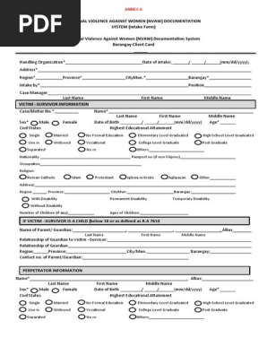 VAWC INTAKE SHEET