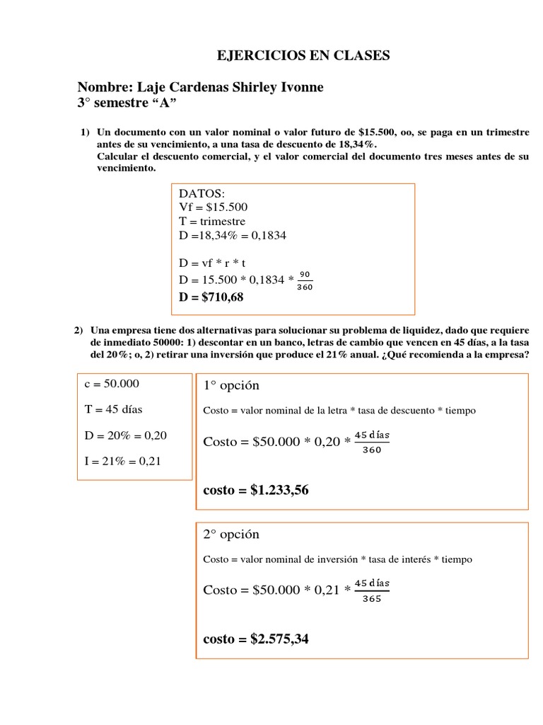 Ejercicios de Descuento y Ahorro Financiero | PDF | Mercados ...