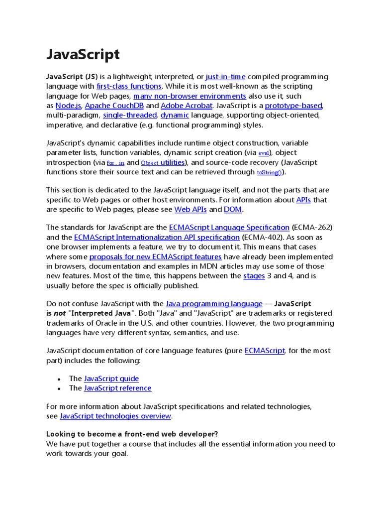 Javascript: Javascript (JS) Is A Lightweight, Interpreted, or | PDF ...