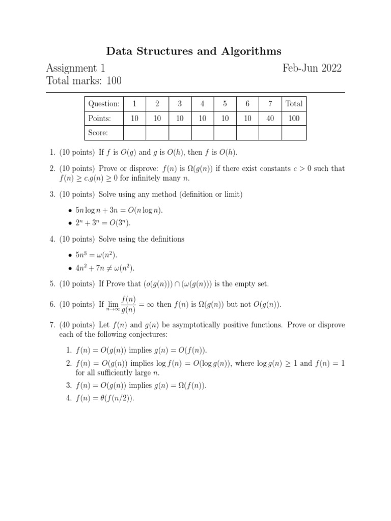 Data Structures and Algorithms - Assignment 01 - Sai University (2022 ...