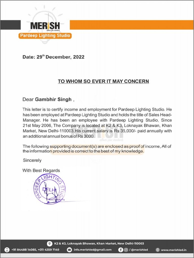 Income Proof Letter IPL-PLS | PDF