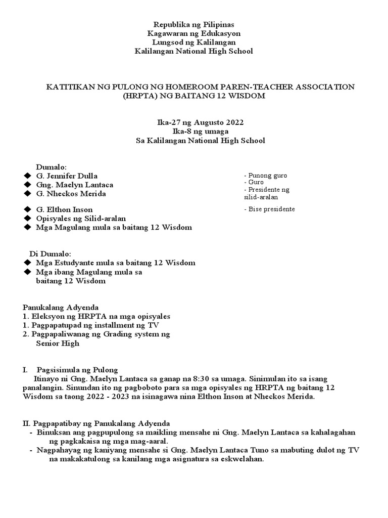 Katitikan NG Pulong | PDF