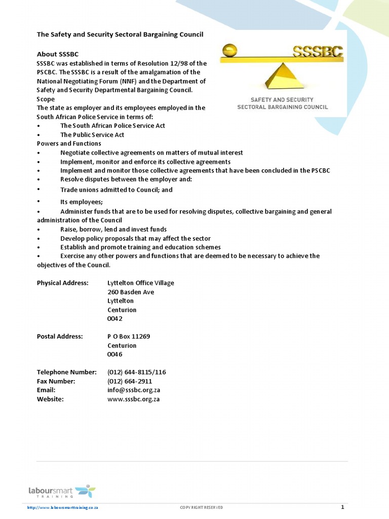 The Safety and Security Sectoral Bargaining Council (SSSBC) PDF