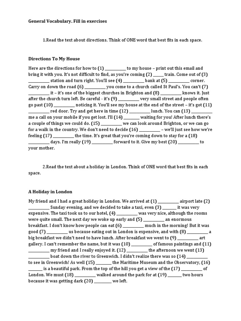 General Vocabulary Fill in Exercises | PDF