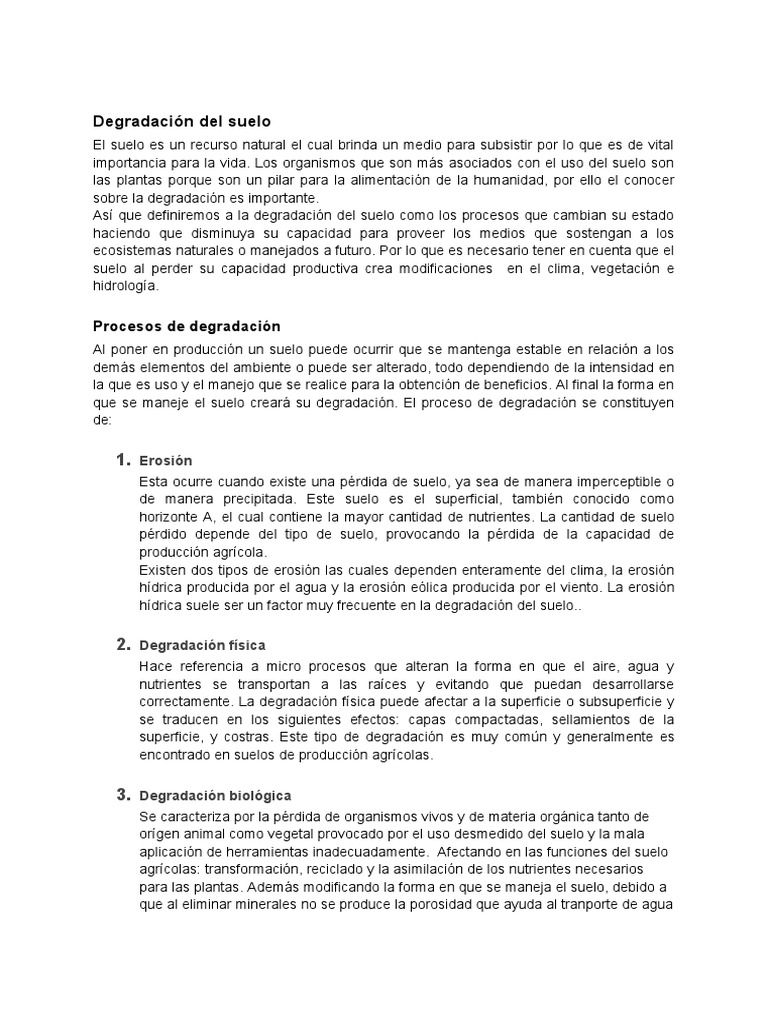 Tipos y causas de degradación del suelo | PDF | Suelo | Degradación ...