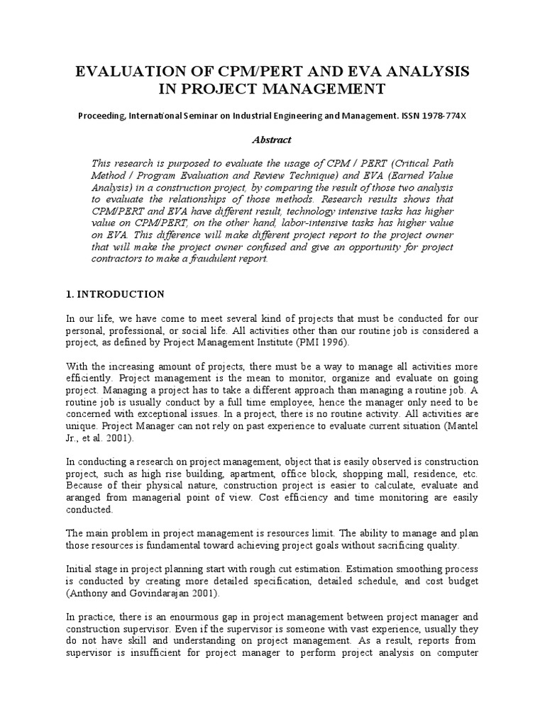 Evaluating CPM/PERT and EVA in Projects | PDF | Project Management ...