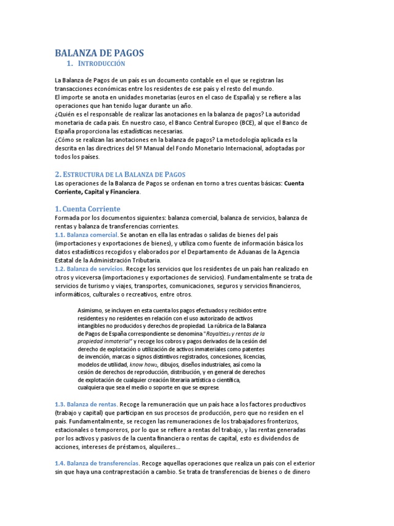 Estructura y Análisis de la Balanza de Pagos | PDF | Balance de pagos ...