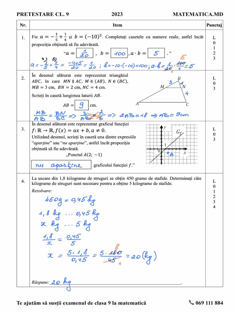 Pretestarea Clasa 9 Matematica MD PDF