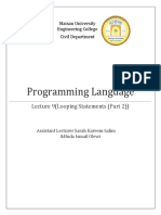 Programming Language: Lecture 9 (Looping Statements (Part 2) )