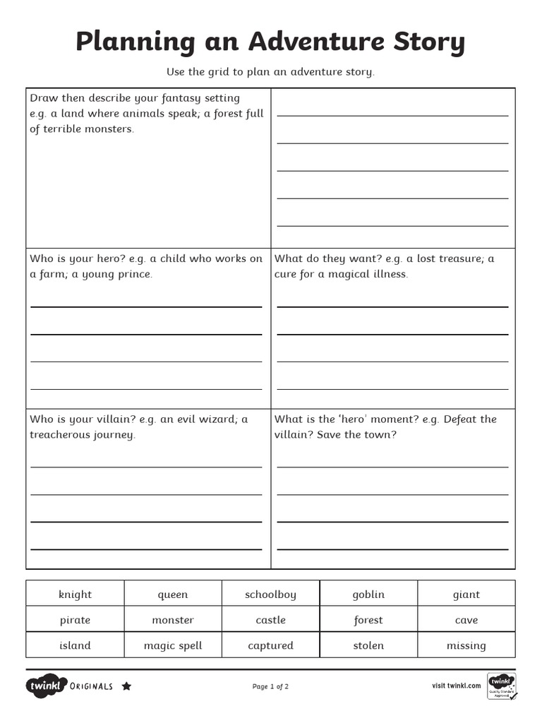 Adventure Story Block Planning Activity Sheet | PDF