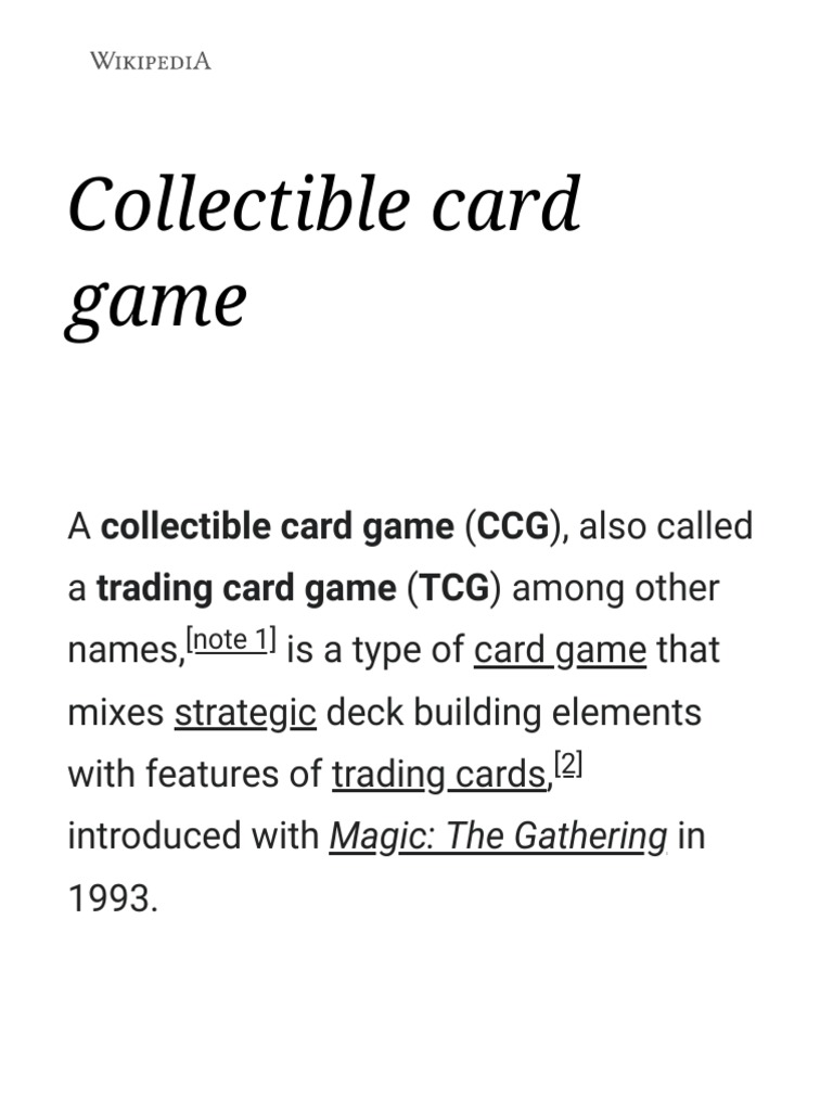 Collectible Card Game - Wikipedia | PDF | Gaming | Card Games