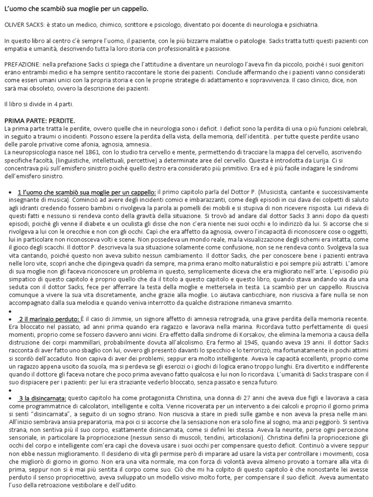 L'uomo Che Scambiò Sua Moglie Per Un Cappello PDF
