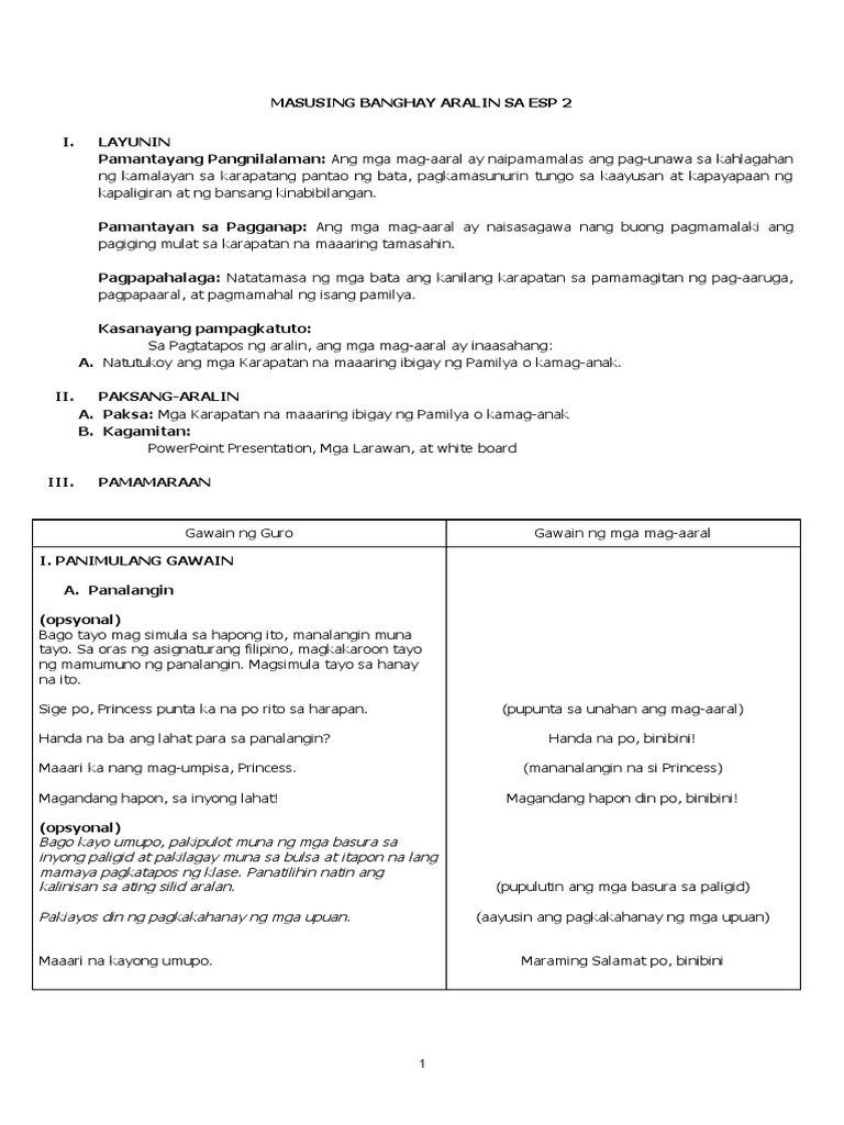 DAY 5 (ESP) DLP IN GRADE 2 Mga Karapatang Maaaring Ibigay NG Pamilya o ...